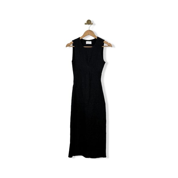 La Ligne Shirred black cotton-twill midi dress - Picture 2 of 4